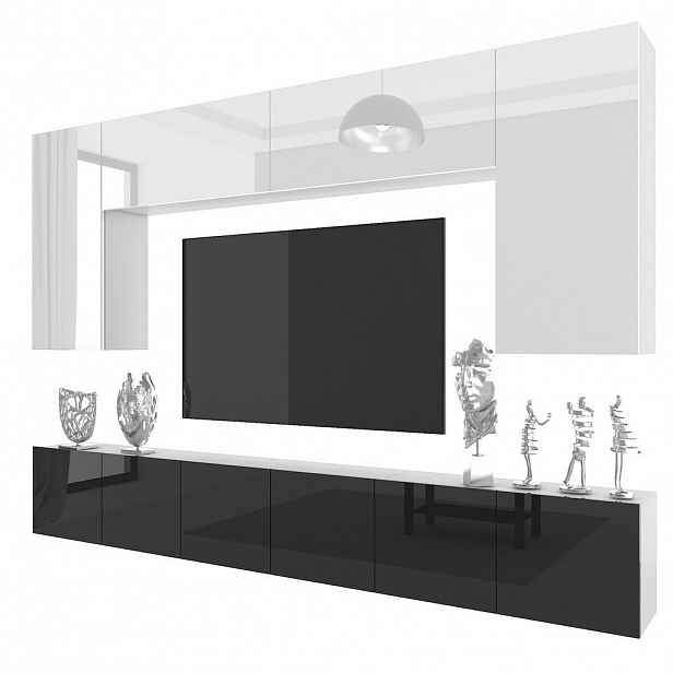 B BELINI GROUP OBÝVACÍ STĚNA Milano 2, Bílá / Černá lesklá, 300 cm, Bezúchytková