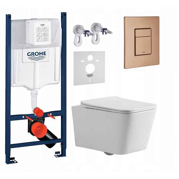 Sada Wc Grohe s mísou Wc Bilovec a tlačítkem kartáčovaná měď Fresh