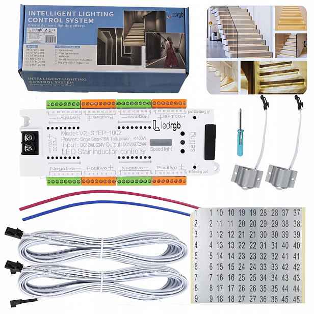 Schodišťový ovladač 32 kanálů 12-24 V DC 500 W 2x Pohybový detektor Kaskádový Pir