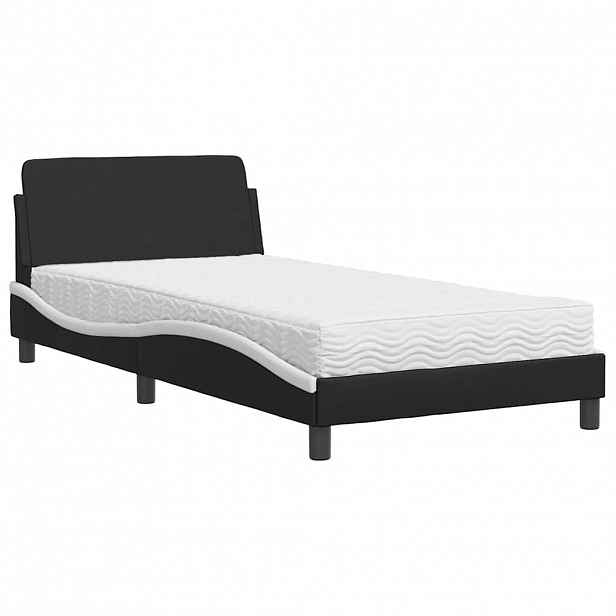 vidaXL Postel s matrací Dover černá a bílá 100 x 200 cm umělá kůže