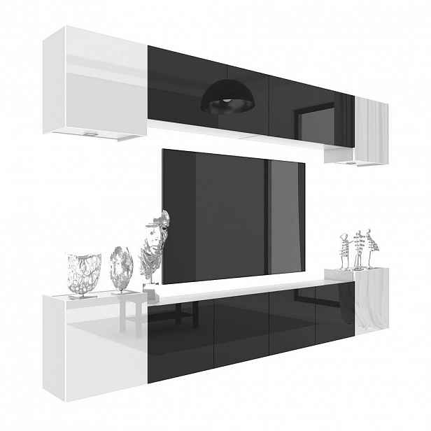 B BELINI GROUP OBÝVACÍ STĚNA Milano 4, Černá / Bílá lesklá, 300 cm, Bezúchytková