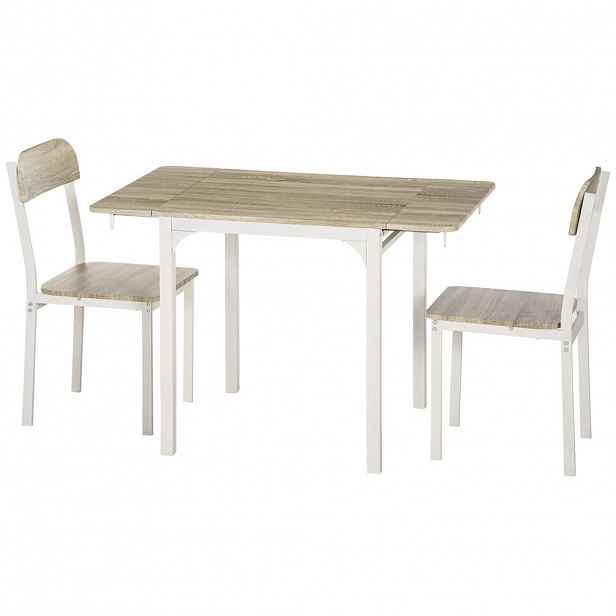 HOMCOM JÍDELNÍ SADA, MDF, ocel, přírodní + bílá