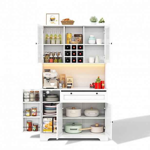 OKWISH BOČNÍ skříň 180/105/40 cm bílá z MDF s LED osvětlením, zásuvkou a úložným prostorem