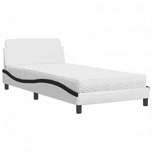 vidaXL Postel s matrací Dover bílá a černá 100 x 200 cm umělá kůže
