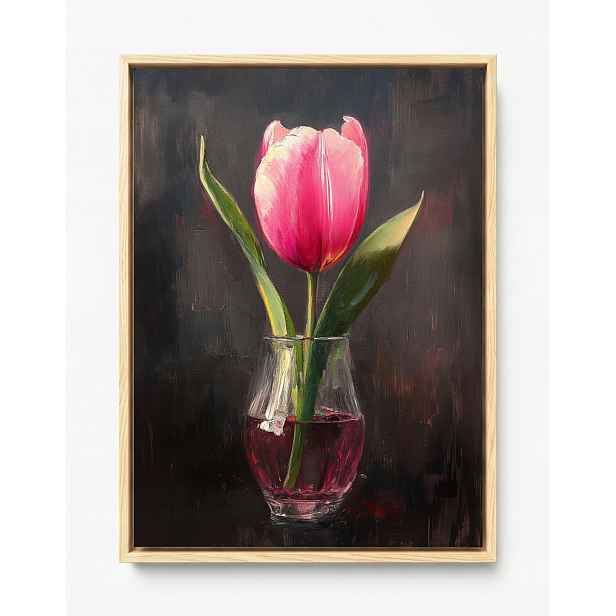 Obraz Rám American Box Olej Dekorace Příroda Květ Růžový Tulipán 60x80