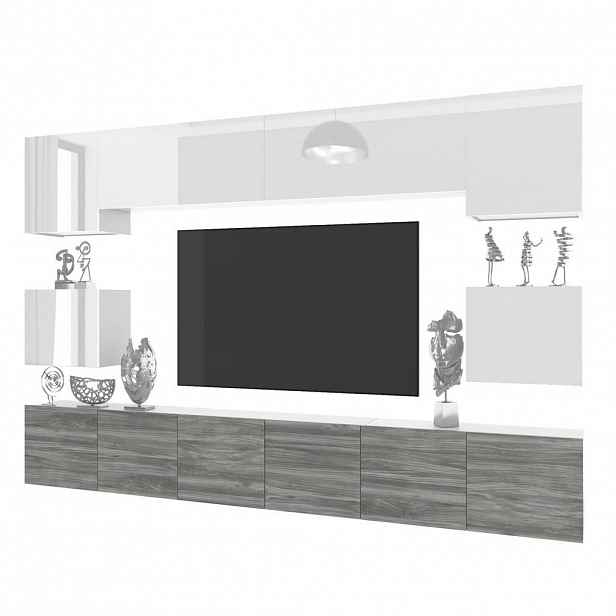 B BELINI GROUP OBÝVACÍ STĚNA Milano 3, Bílá lesklá / Šedá matná, 300 cm, Bezúchytková