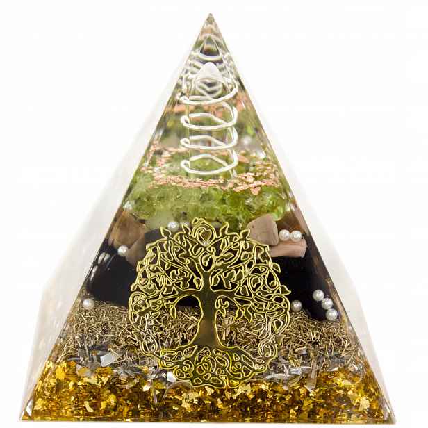 Krásná Orgonitová Pyramida Topaz Bílý Olivín Achát Onyx Obsidián Strom 6 cm