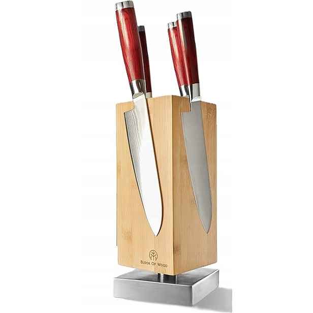 Magnetický Otočný Blok Na Nože Z Bambusového Dřeva 26 X 11 CM Na 10 Nožů
