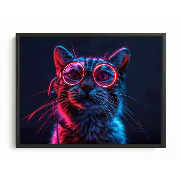 Obraz Rám Americký Box Portrét Kočka Kocur Růžové Brýle Techno Nerd 80x60