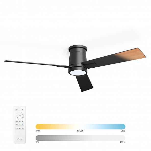Noaton 16132BBDL Rhea, černá a tmavě hnědá, stropní svítidlo s vestavěným ventilátorem