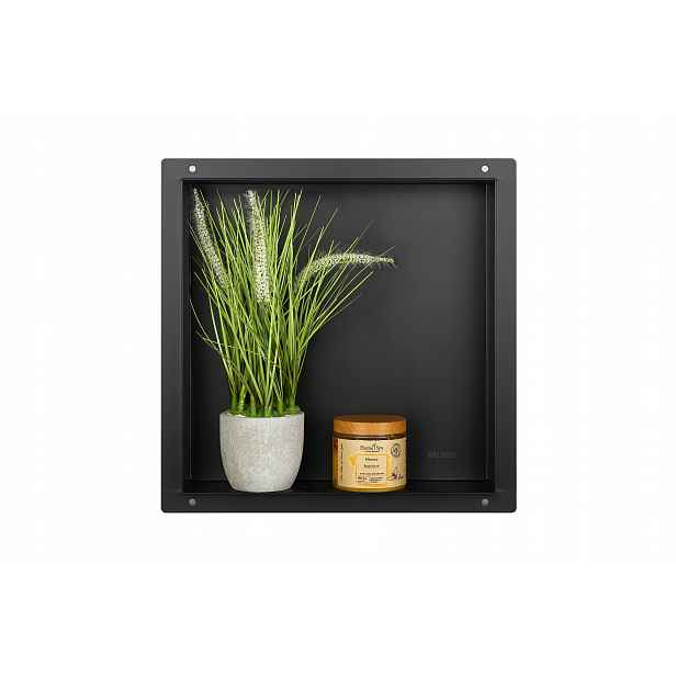 Bezrámečková Polička 30x30x7 cm Černá Nerezová Wall-box No Rim Balneo