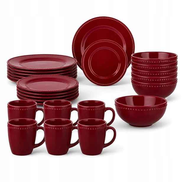 Obědový set 6 osob s hrnky 24 ks. Keramický servis Bordový Merlot