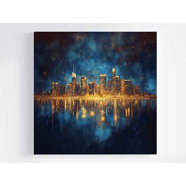 Obraz Na Plátně Obraz Na Plátně Panorama Noc Usa New York Manhattan Světla 50x50