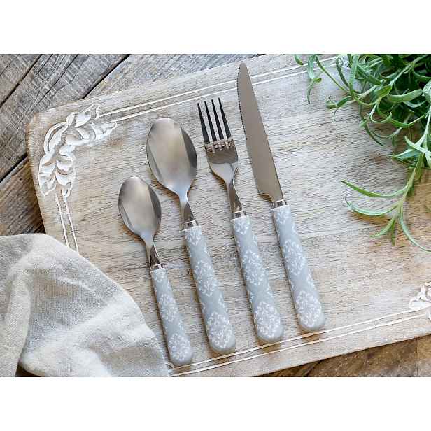 Sada 4ks příborů Linas French grey s ornamentálním motivem – 22 cm Chic Antique