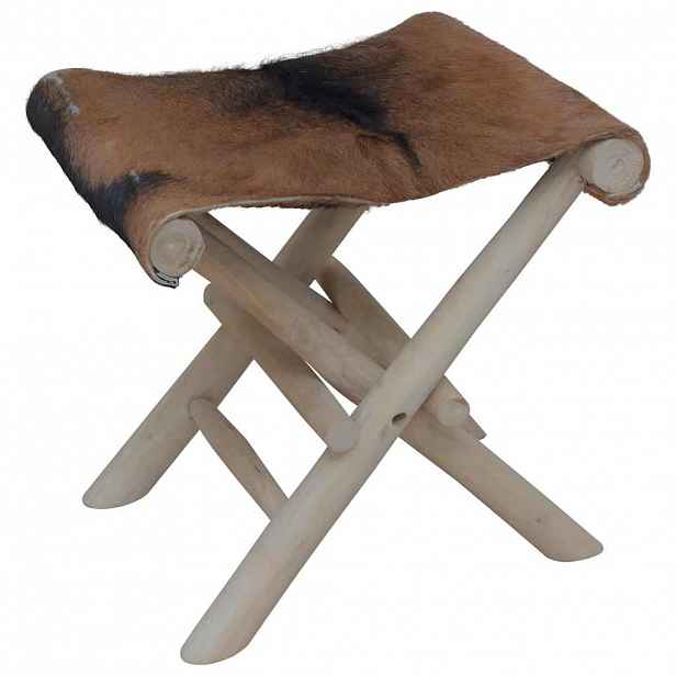 vidaXL Skládací stolička kozí kůže a masivní teak