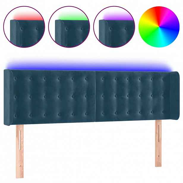 vidaXL Čelo postele s LED tmavě modré 147 x 16 x 78/88 cm samet