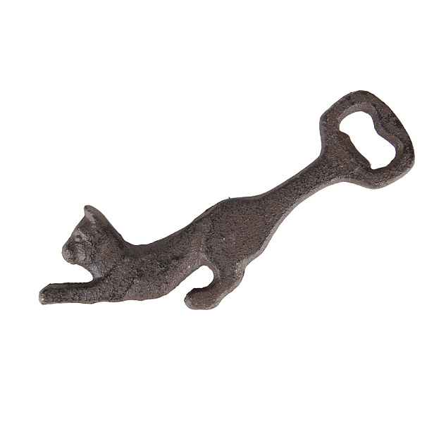 Hnědý litinový otvírák na láhve kočka - 17*9*1 cm Clayre & Eef