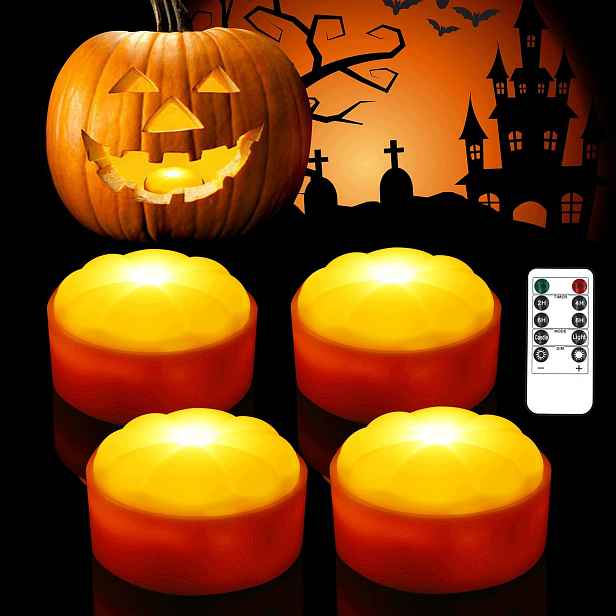 Led Dýňové Lampičky 4 Ks Halloween S Dálkovým Ovládáním A Časovačem Blikání