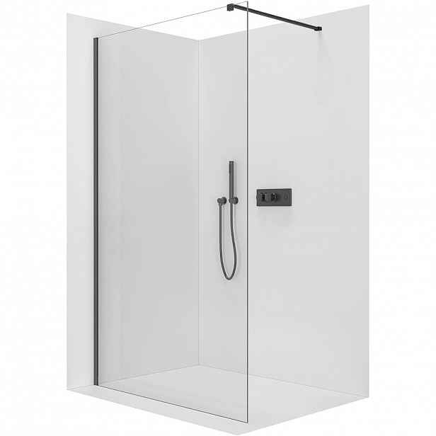 Sprchová zástěna Walk-in Onyx Cube L/P - 8 mm - hranatá vzpěra - černá matná, transparentní sklo - 70x200 cm
