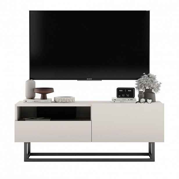 Meble Lindner TV stolek Enjoy Kašmír mat 120 cm se zásuvkou a kovovým rámem