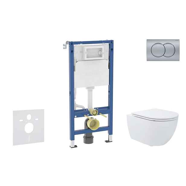 SANITINO - Set předstěnové instalace, klozetu Oudee a Slim sedátka softclose, tlačítko Delta01, matný chrom SANI11CA1183