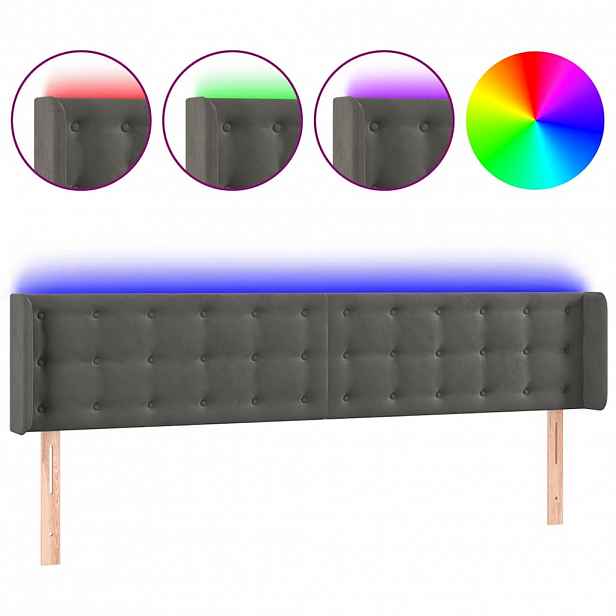 vidaXL Čelo postele s LED tmavě šedé 163 x 16 x 78/88 cm samet