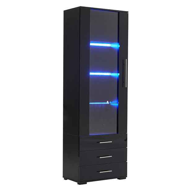 EVRYAE VITRÍNA Bufetová skříň 130/38/76 cm rýhovaný design vysokolesklá dvířka železné nohy dřevotříska 3 dvířka 3 zásuvky