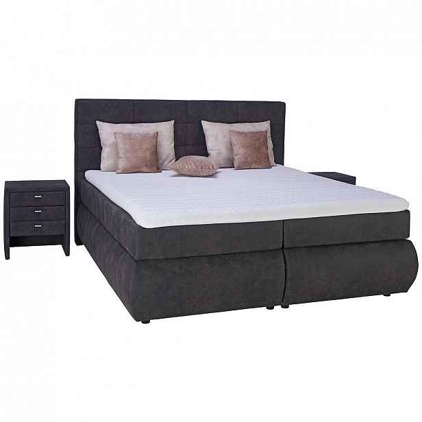 Voleo Postel Boxspring, 180/200 Cm, Textil, Tmavě Šedá - Postele boxspring - 001902003902