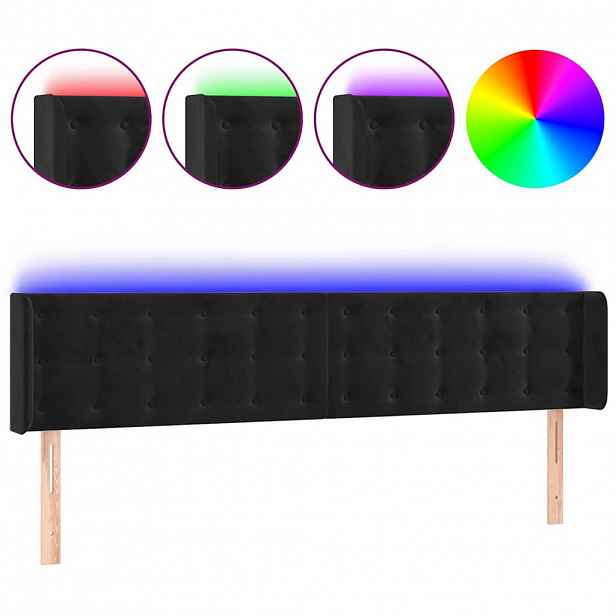 vidaXL Čelo postele s LED černé 163 x 16 x 78/88 cm samet