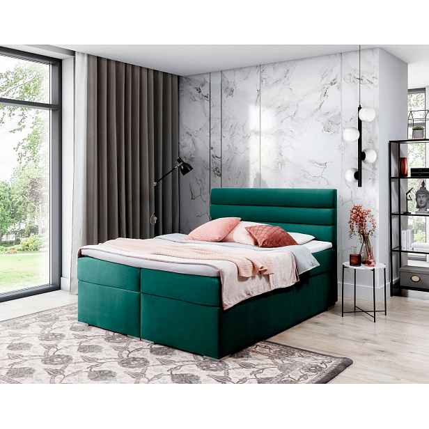 Kontinentální postel 160x200 SERION - tmavě zelená