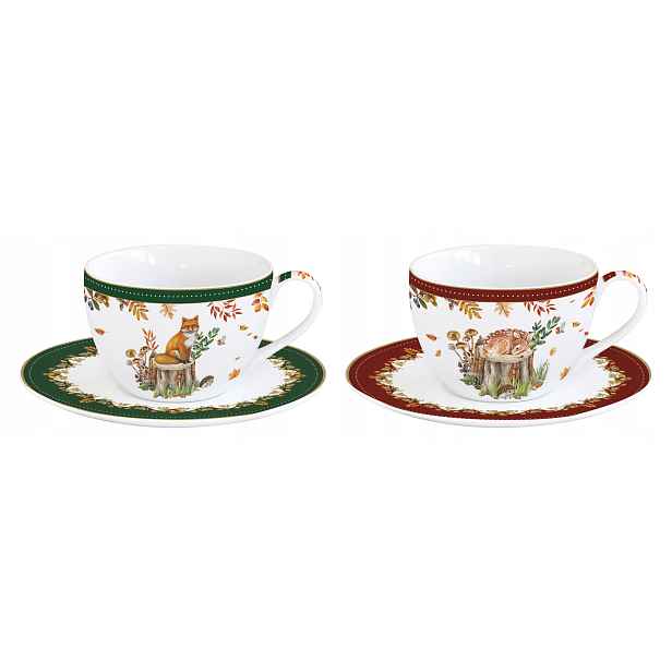 Šálky 2ks porcelánové 240 ml s podšálky, komplet podzim Easy Life