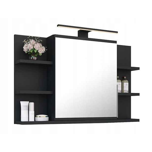 Koupelnová Skříňka Se Zrcadlem A Led Zrcadlem Do Koupelny 80/50 CM Černá Matná
