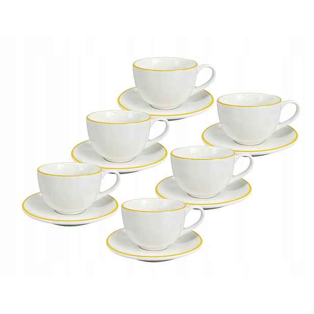Set 6 ks Cappuccino šálek s podšálkem Alba Yellow, 200 ml, žlutá linka