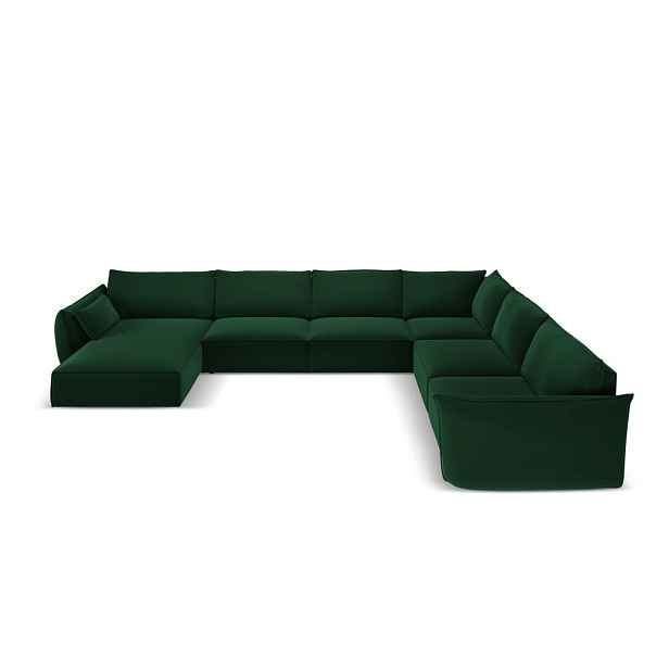 Tmavě zelená sametová rohová pohovka (pravý roh/do "U") Vanda – Mazzini Sofas