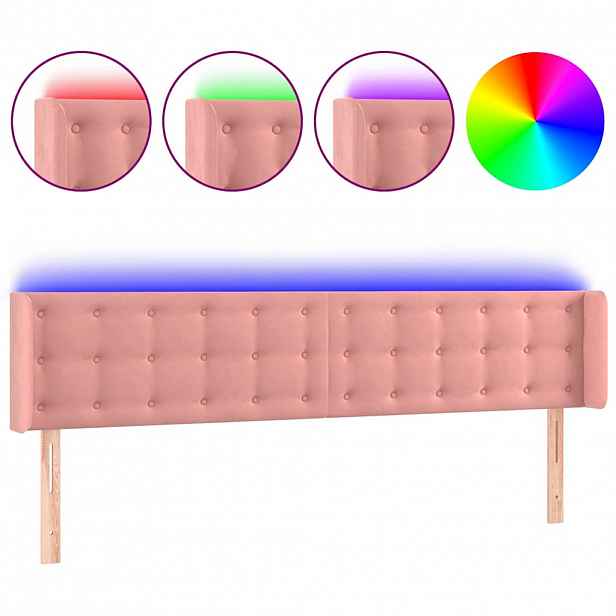vidaXL Čelo postele s LED růžové 163 x 16 x 78/88 cm samet