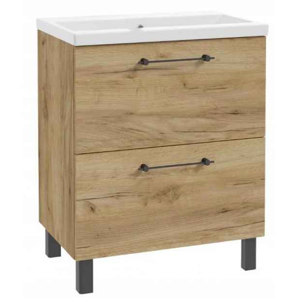 Koupelnová skříňka s umyvadlem a 2 zásuvkami 80x80 cm Stojící dub Craft