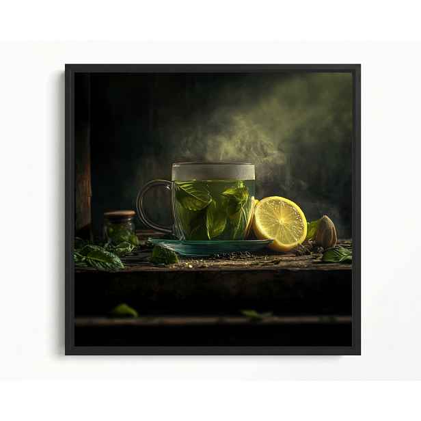 Obraz Rama American Box Zelený Čaj Nápoj Nálev Bylinky Šálek 60x60