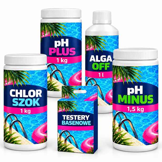 Balíček Start Bazén 5V1 Alga Off Chlor Šok Tester Ph Plus Ph Mínus Voda