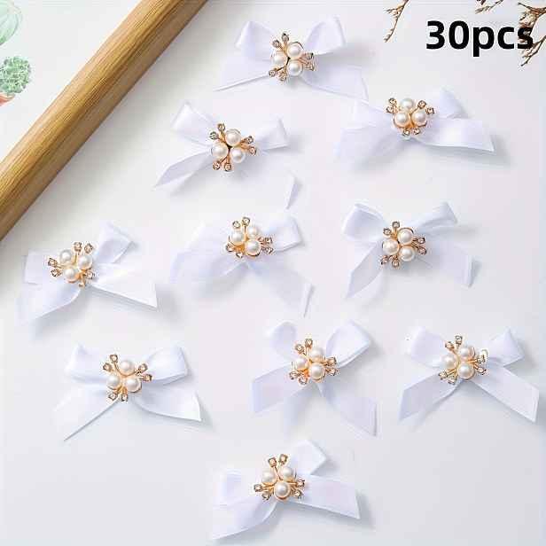 TEMU 30 ks ručně vyráběných vánočních mašlí z umělých perel se zirkonem, aplikace mašlí z stuhy řemesla, šití, scrapbooking, svatby, vánoční