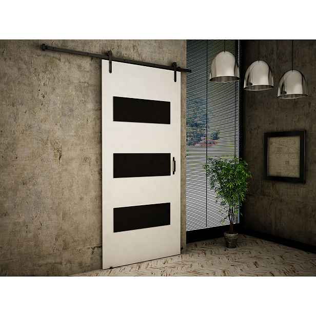 Zasouvací dveře Rimini 90cm, bílá/černé sklo HELCEL