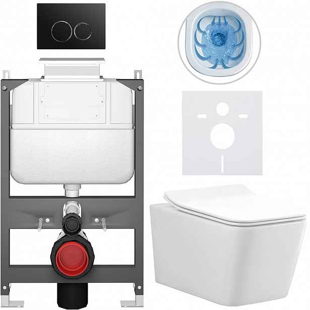 Kompletní WC set Basic/Forte - bílá lesklá - WC tlačítko Dualo/Černá - ovládání shora - předstěnová instalace - 51x36 cm
