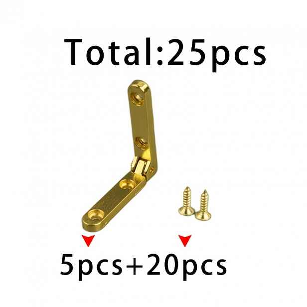 TEMU 5ks zlatých pravouhlých sklopných pantů o úhlu 90 stupňů + 20ks 2x10 zlatých šroubů, celkem 25ks. Zlaté L-tvarované panty pro dřevěné