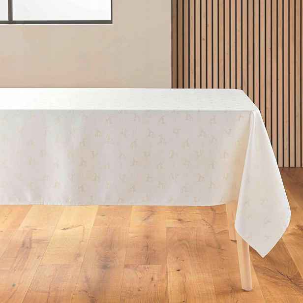 Béžový Žakárový Ubrus Na Stůl Se Zlatým Zdobením Yarn 140 X 250 CM