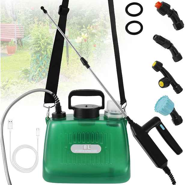 Elektrický Zahraadní Tlakový Postřikovač Akumulátor 8L 4 trysky 81cm