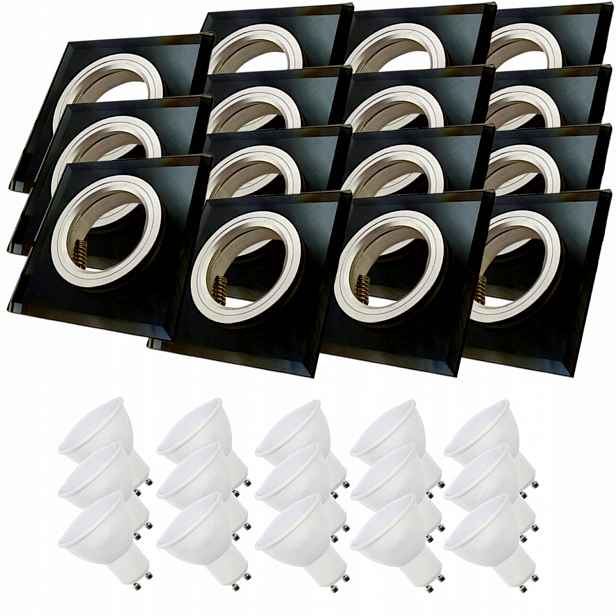 15 x Černá Stropní Lampa Halogenová Objímka Sklo Led Žárovky 10W