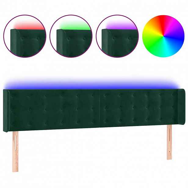 vidaXL Čelo postele s LED tmavě zelené 183 x 16 x 78/88 cm samet