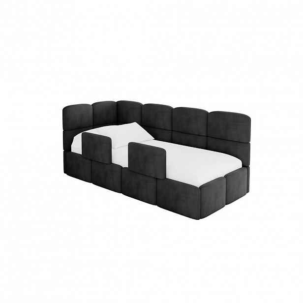 ALTDECOR JEDNOLŮŽKOVÁ POSTEL pro mládež s úložným prostorem a matrací H3/H4, vpravo - KIVY 80x200 černá