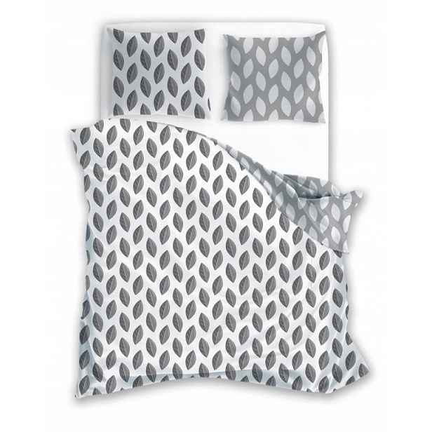 Teplé Povlečení Flanel Šedé Lístky Bavlněné Flanelové Povlečení 220x200