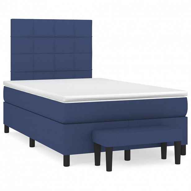 vidaXL Box spring postel s matrací modrá 120x200 cm textil