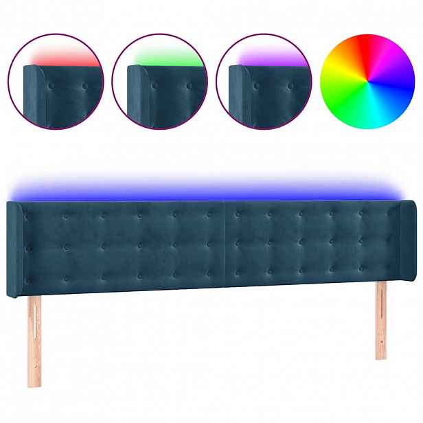 vidaXL Čelo postele s LED tmavě modré 183 x 16 x 78/88 cm samet
